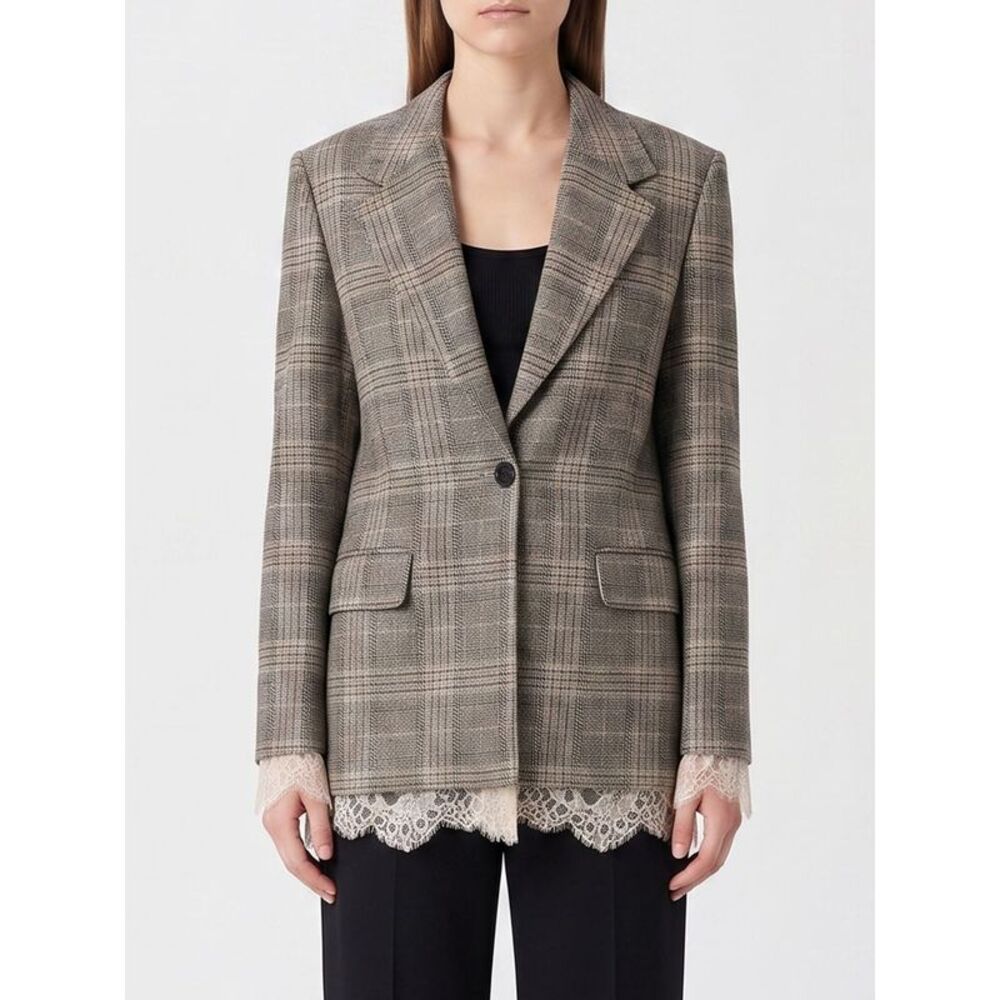 Liu Jo Women Liu Jo Viscose Blend Blazer With Tartan Print And Lace Inserts